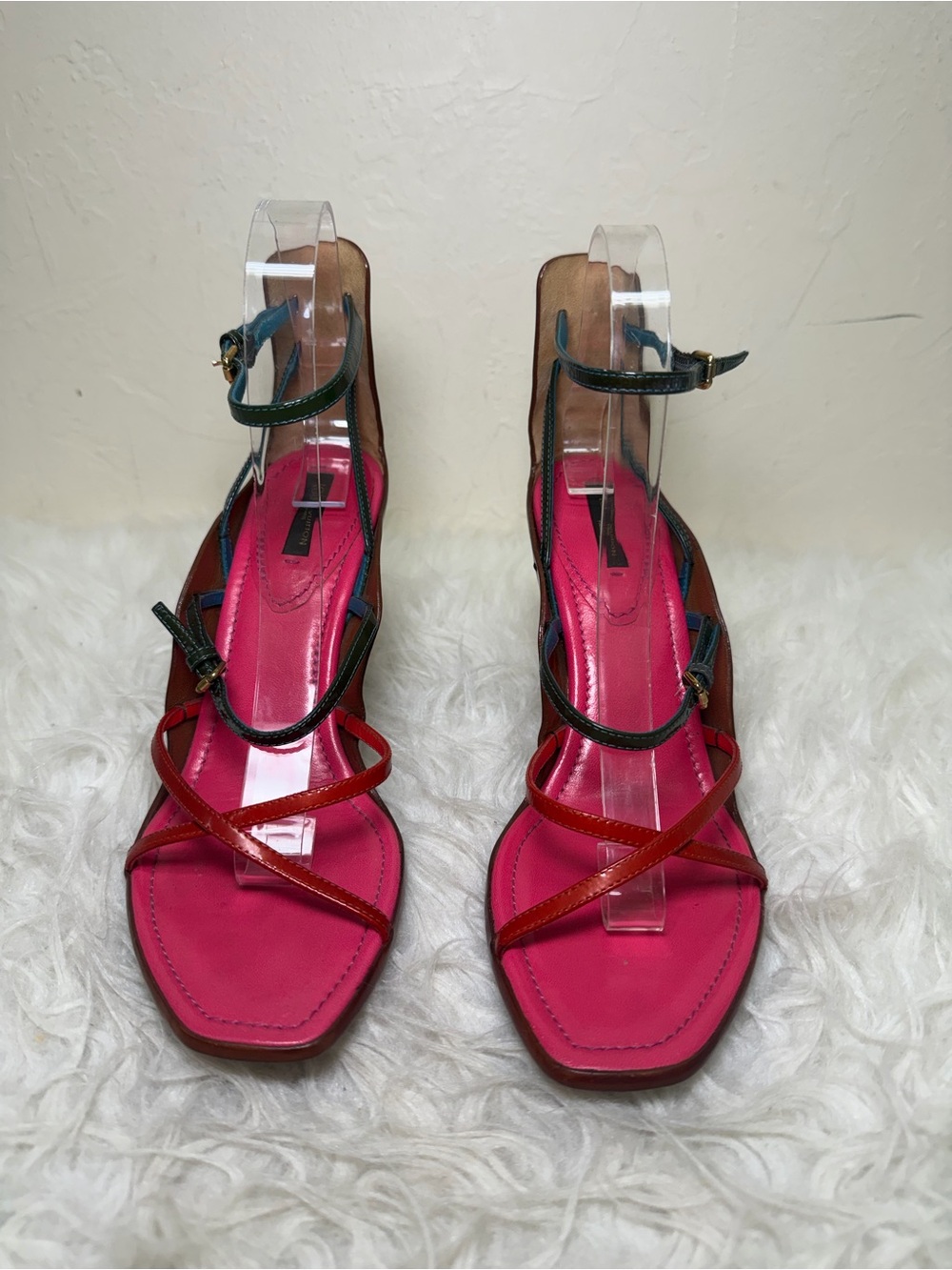 Louis Vuitton Pink & Red Strappy Heeled Sandals